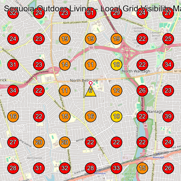Sequoia Outdoor Living GeoGrid visibility map for Stucco Contractor in Merrick